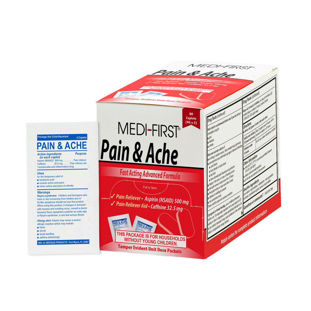 Medique 82180 Medicinals Relief Type Headache & Pain Relief Form Caplet Container Type Box Type Box Features Caffeine 32.5 Mg80 Tablets Per Box (40 Paper Packets X 2 Caplets)