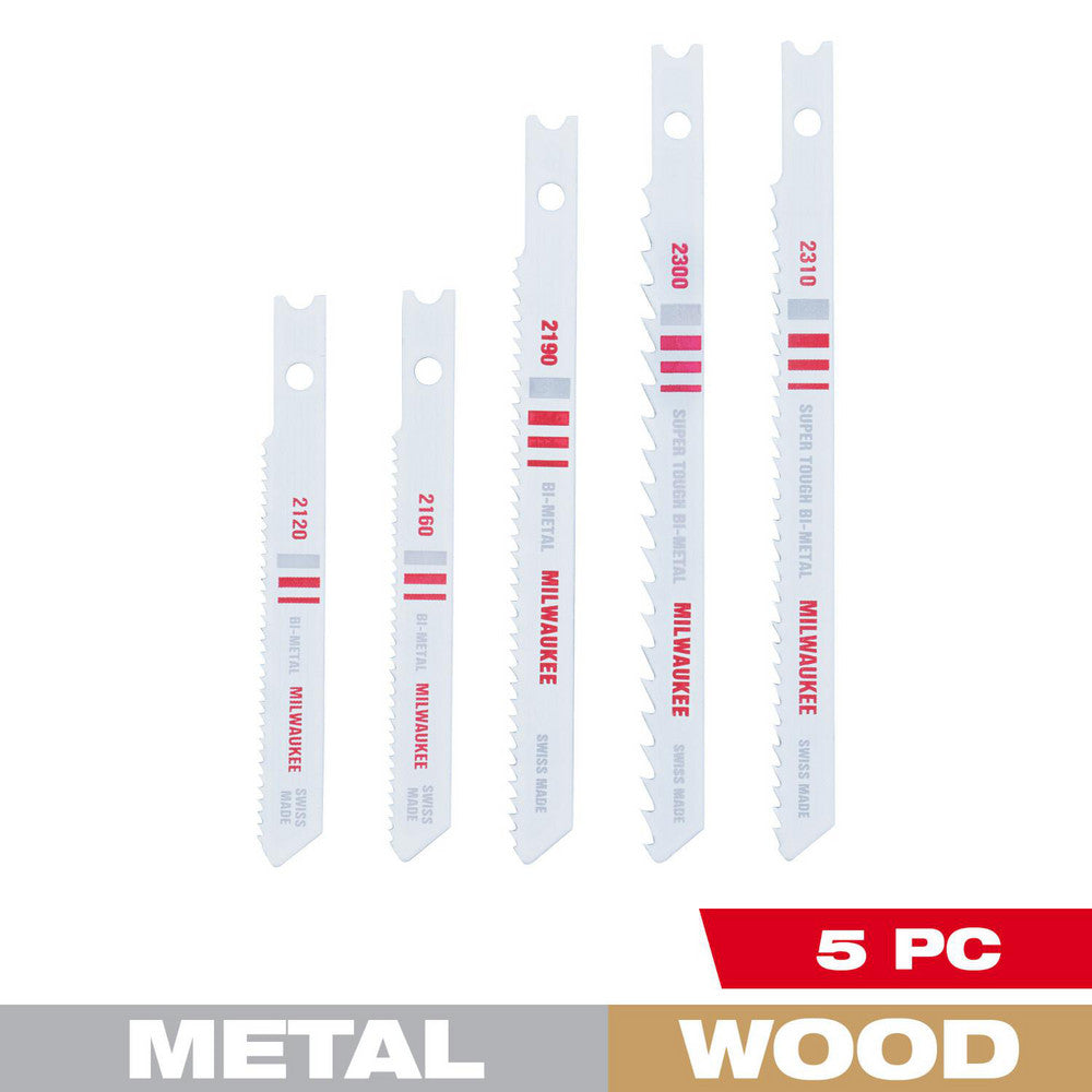 Milwaukee Tool 49-22-1168 Jigsaw Blade Sets Blade Material Bi-Metal  Shank Type T-Shank  Minimum Teeth Per Inch 10  Maximum Teeth Per Inch 24  Cutting Edge Style Toothed  Teeth Per Inch 10-24