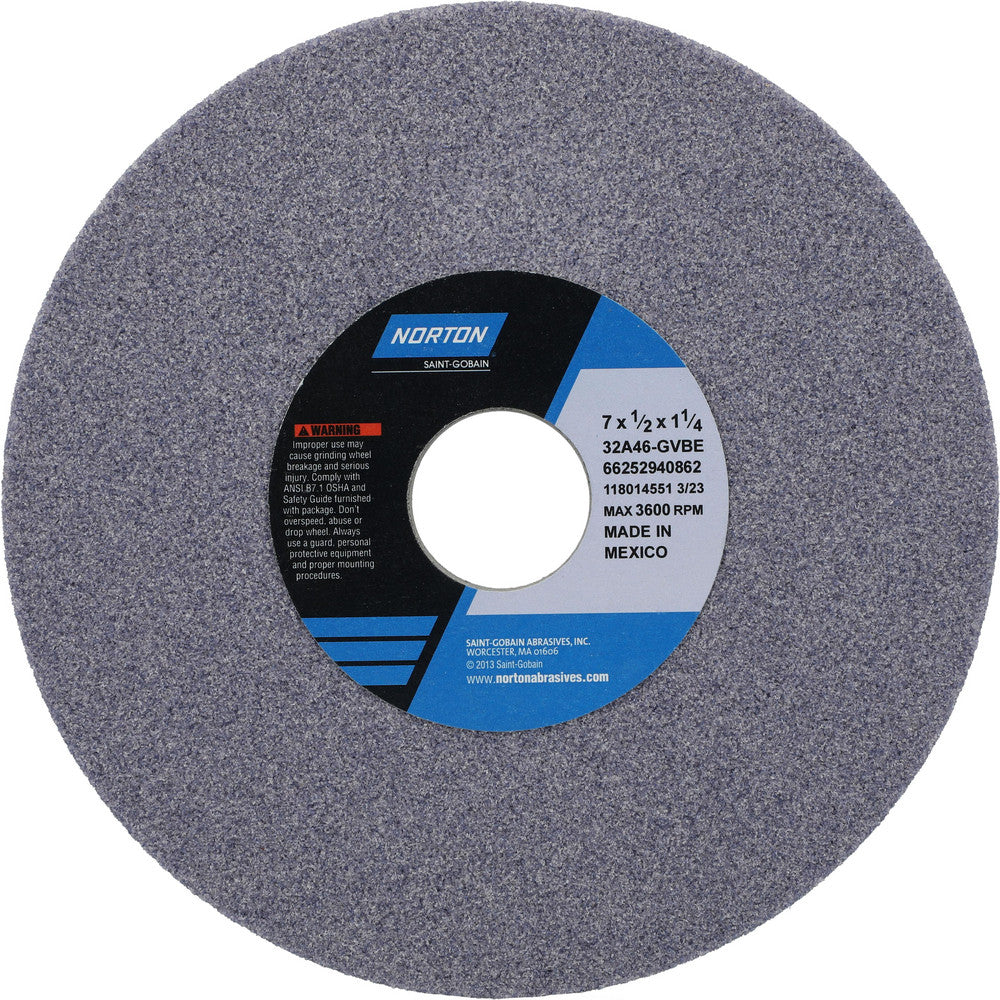Norton 66252940862 Surface Grinding Wheel 7" Dia, 1/2" Thick, 1-1/4" Hole, 46 Grit, G Hardness