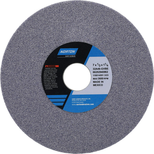 Norton 66252940862 Surface Grinding Wheel 7" Dia, 1/2" Thick, 1-1/4" Hole, 46 Grit, G Hardness