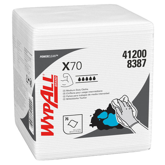 WypAll 41200 PowerCleanâ„¢ X70 Medium Duty Cloths (41200), Quarterfold, Long Lasting Towels, White