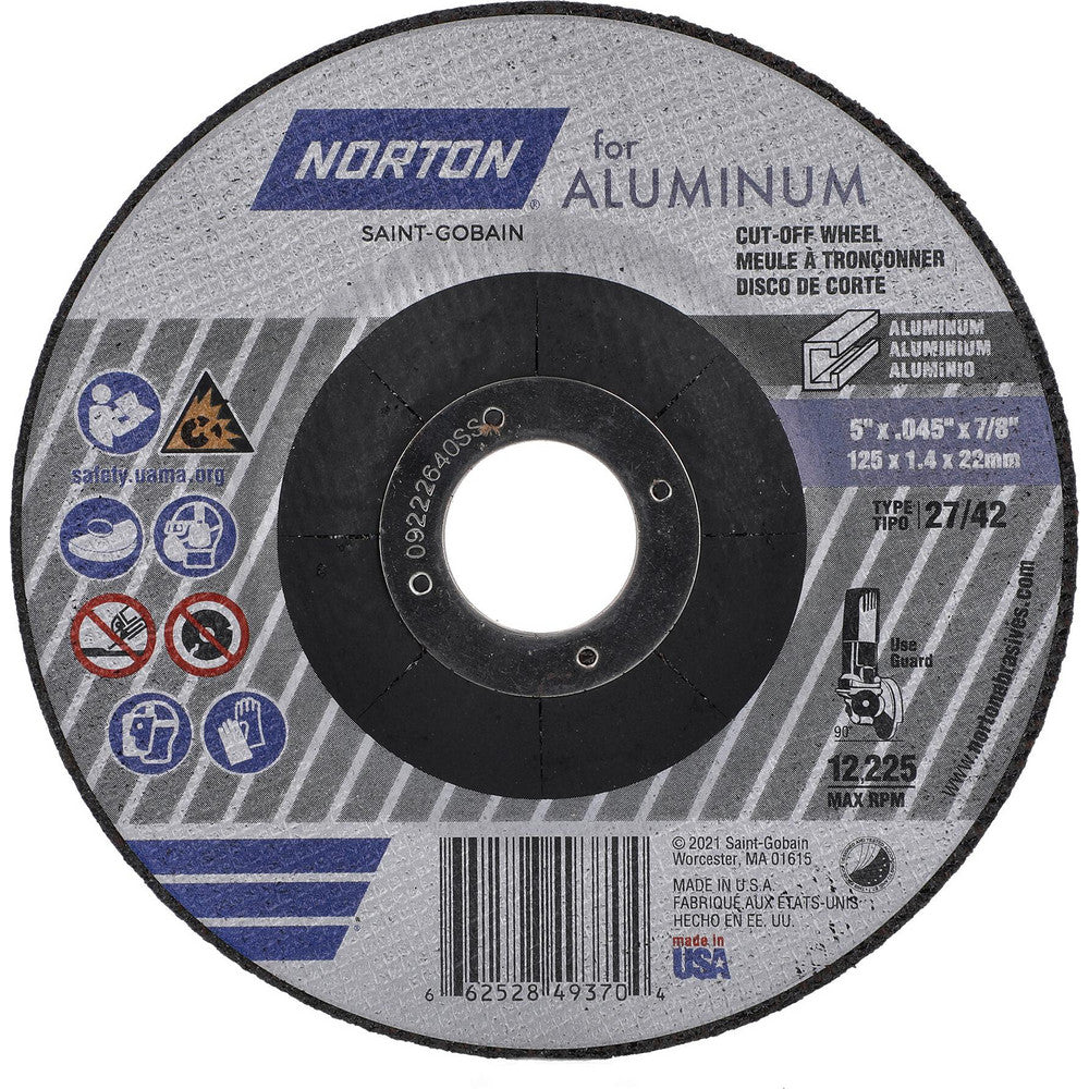Norton 66252849370 Depressed Grinding Wheel  Type 27,  5" Dia,  7/8" Hole,  Aluminum Oxide