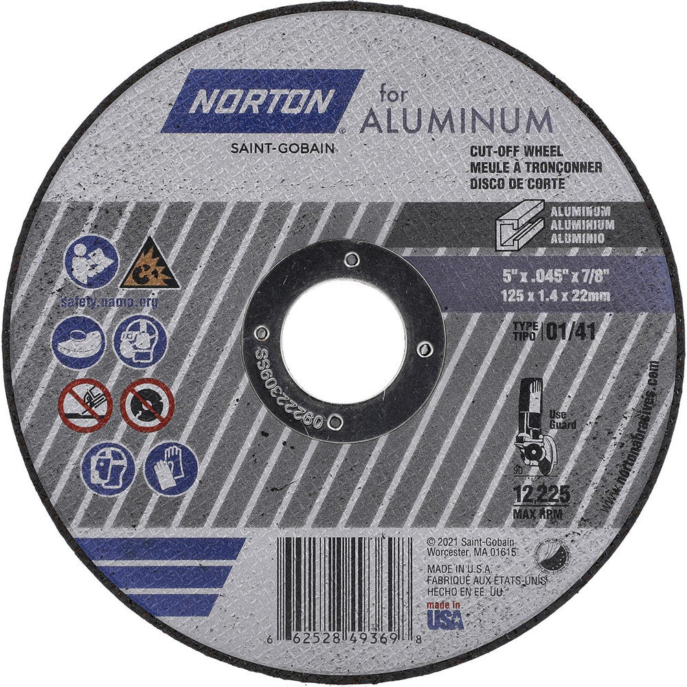 Norton 66252849369 Cut-Off Wheel  Type 1 (01/41),  5" Dia,  Aluminum Oxide