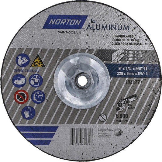 Norton 66252849379 Depressed-Center Wheels Wheel Diameter (Inch) 9  Wheel Thickness (Inch) 1/4  Hole Size 5/8 (Inch) Wheel Type Type 27  Abrasive Material Aluminum Oxide  Grit 20