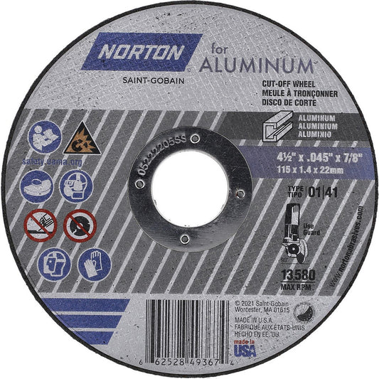 Norton 66252849367 Cut-Off Wheel  Type 1 (01/41),  4-1/2" Dia,  Aluminum Oxide