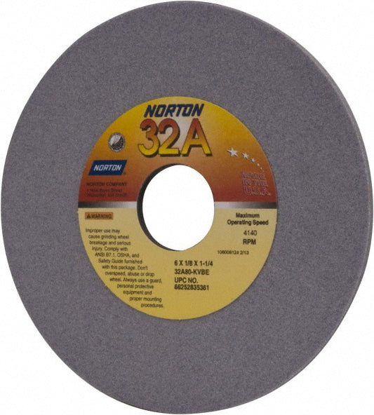 Norton 66252835361 Surface Grinding Wheel 6" Dia, 1/8" Thick, 1-1/4" Hole, 80 Grit, K Hardness