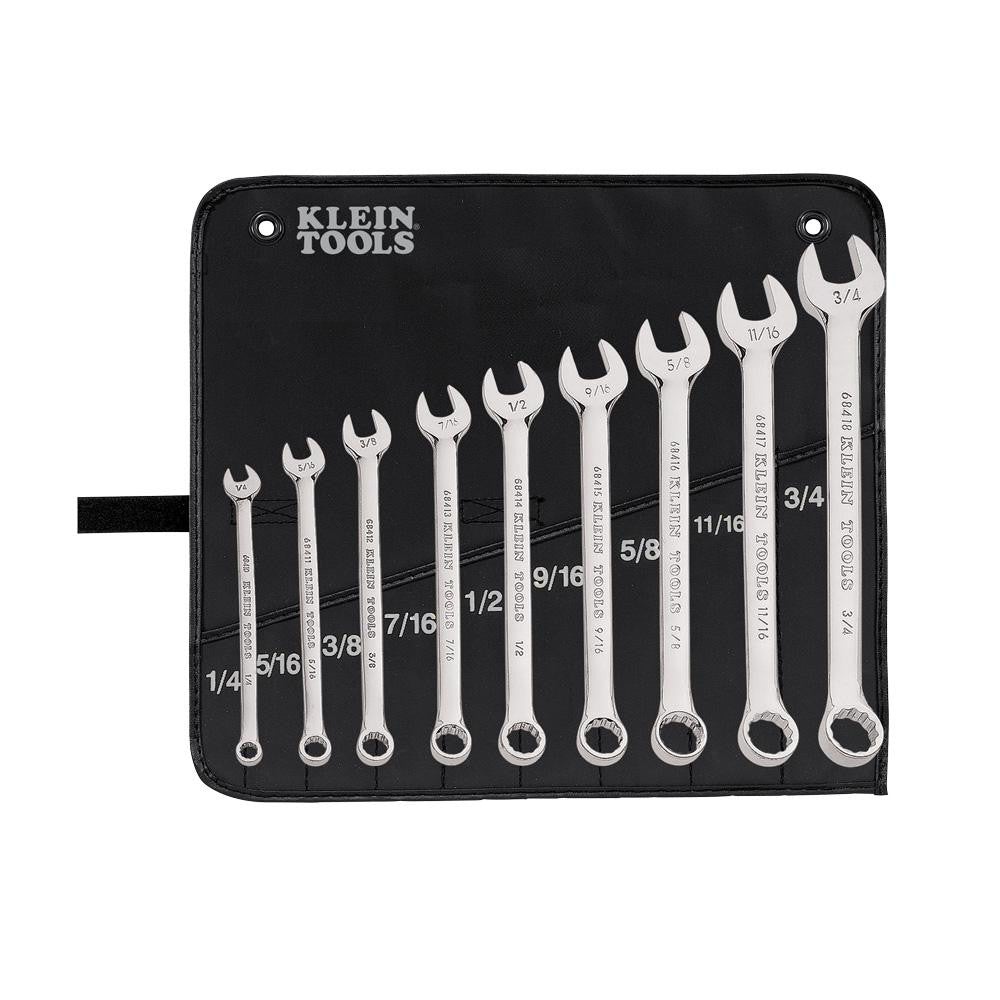 Klein Tools 68402 Combination Wrench Set 9 Pc, 1/2" 1/4" 11/16" 3/4" 3/8" 5/16" 5/8" 7/16" & 9/16" Wrench, Inch