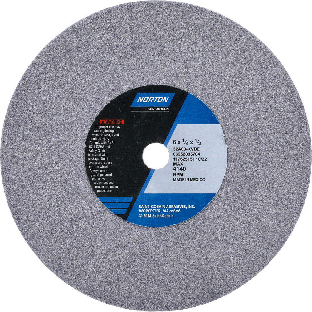 Norton 66252835784 Surface Grinding Wheel 6" Dia, 1/4" Thick, 1/2" Hole, 60 Grit, K Hardness