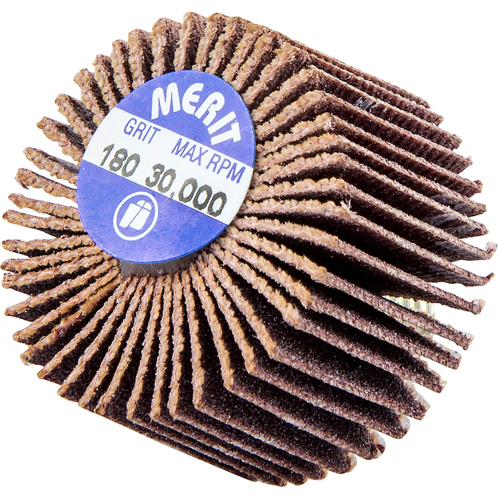 Merit Abrasives 08834131004 Mounted Flap Wheel 1" Dia, 5/8" Face Width, 180 Grit, Aluminum Oxide