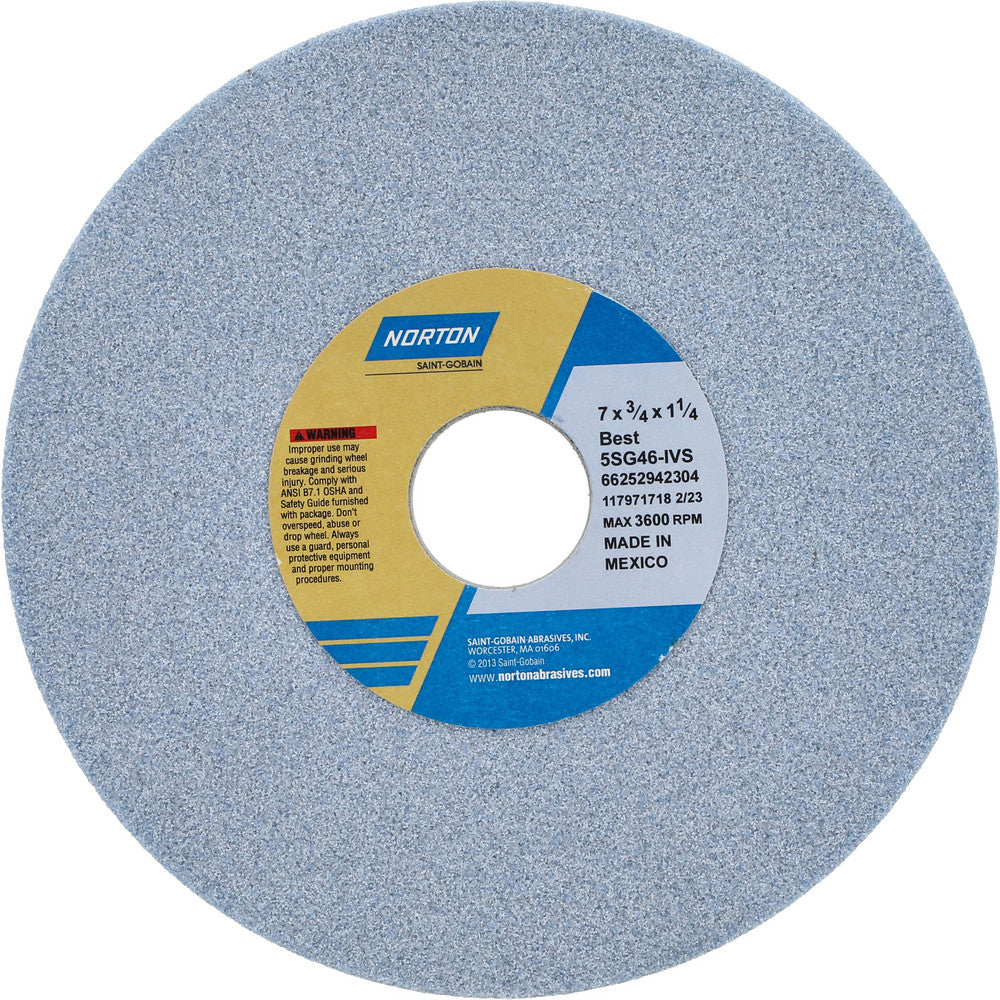 Norton 66252942304 Surface Grinding Wheel 7" Dia, 3/4" Thick, 1-1/4" Hole, 46 Grit, I Hardness