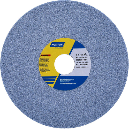 Norton 66253044091 Surface Grinding Wheel 8" Dia, 1/2" Thick, 1-1/4" Hole, 46 Grit, K Hardness
