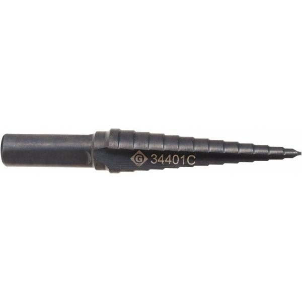 Greenlee 34401C Step Drill Bits 1/8" to 1/2" Hole Dia, 3/8" Shank Dia, Cobalt, 13 Hole Sizes