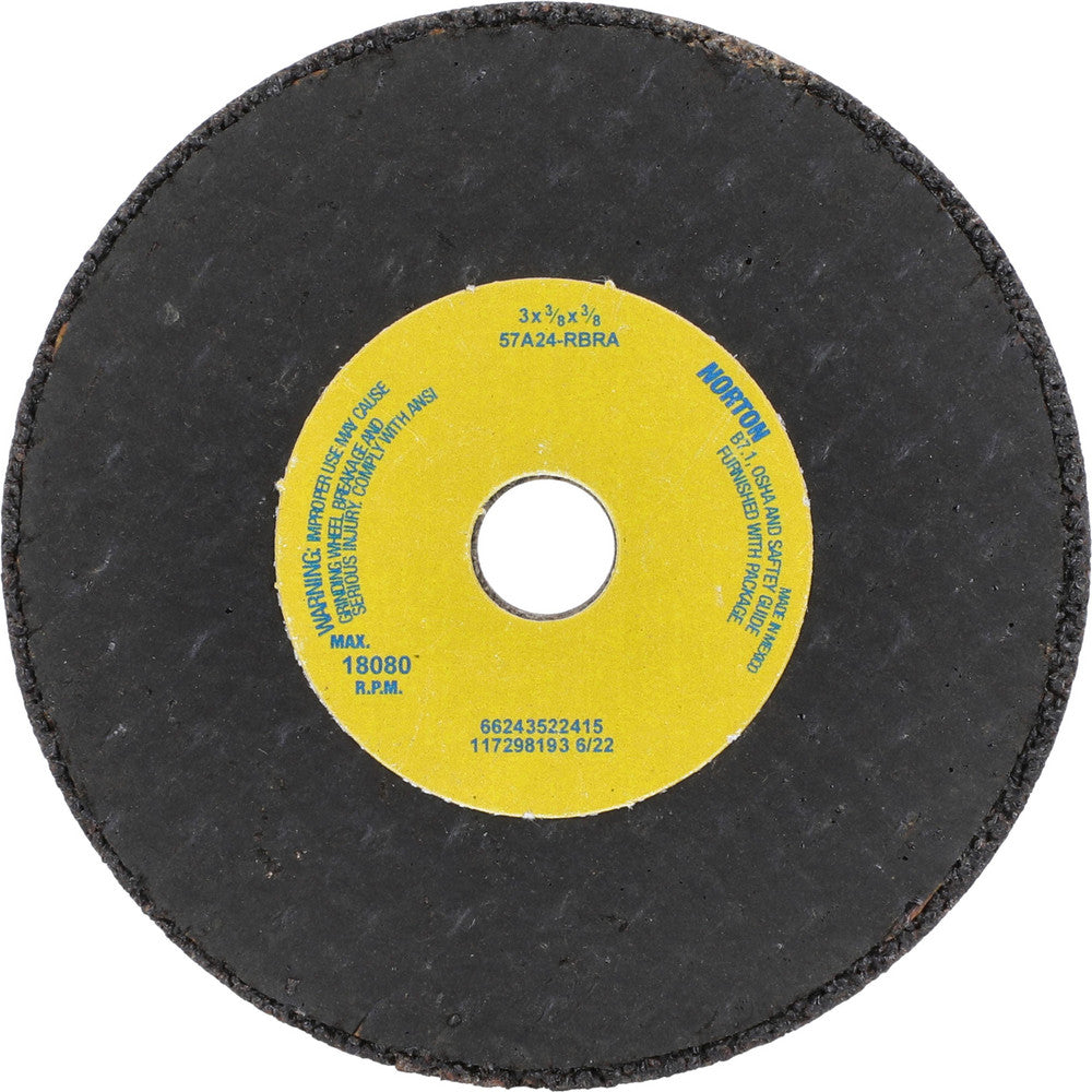 Norton 66243522415 Surface Grinding Wheel 3" Dia, 3/8" Thick, 3/8" Hole, 24 Grit, R Hardness