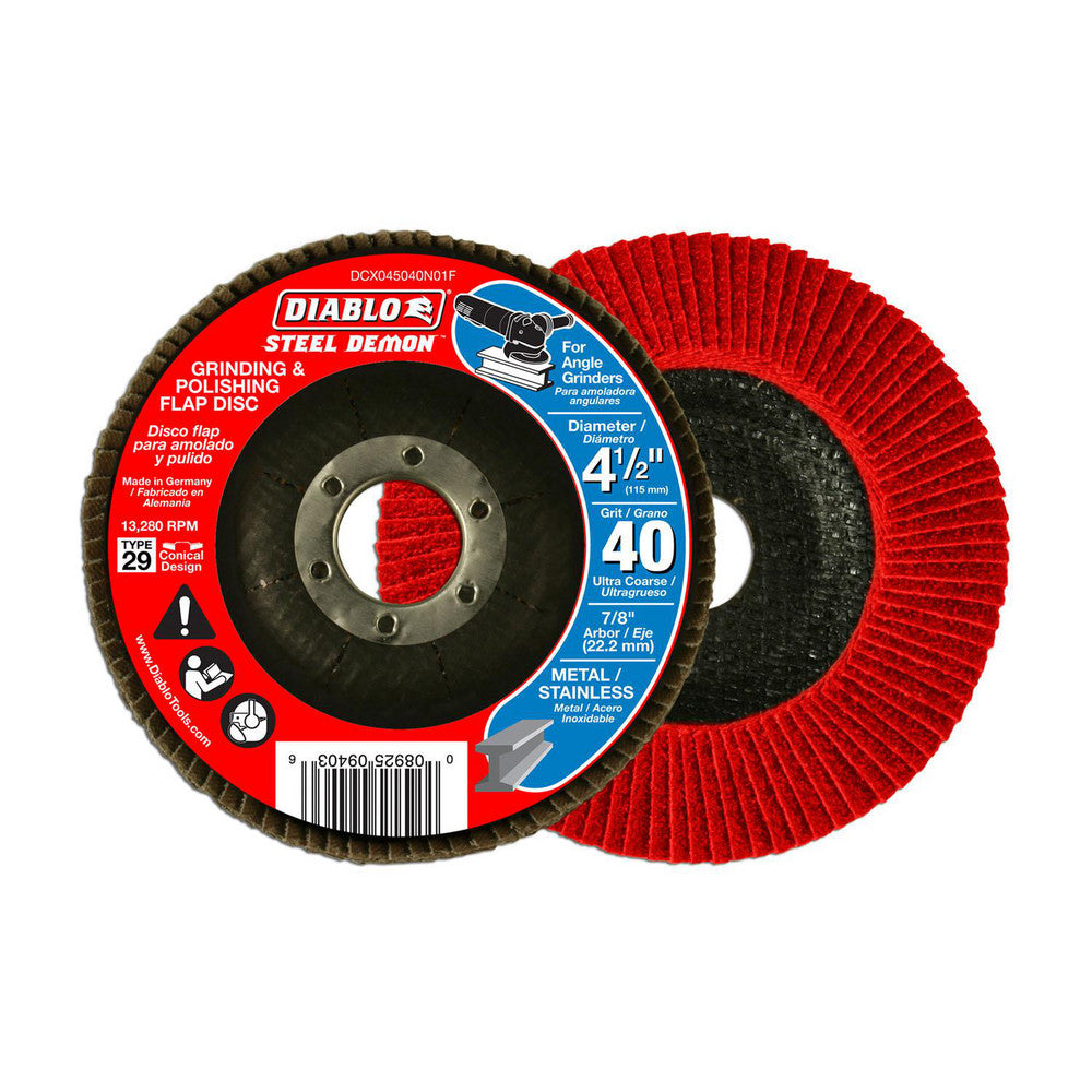 DIABLO DCX045040N01F Flap Disc  4-1/2" Dia, 7/8" Hole, 40 Grit, Zirconia Alumina, Type 29