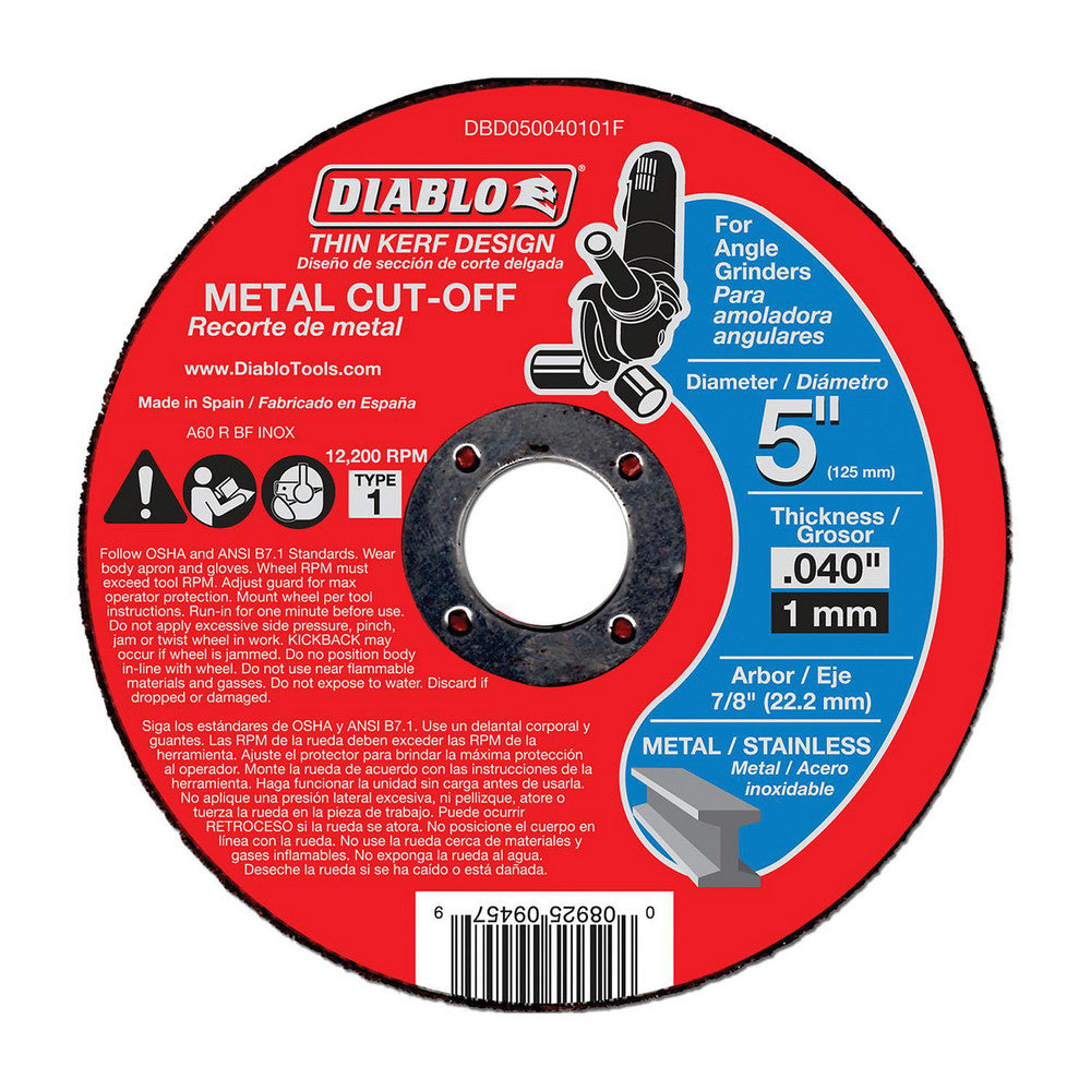 DIABLO DBD050040110F Cutoff Wheel Type 1 (01/41), 5" Dia, 0.0400" Thick, 7/8" Hole, Aluminum Oxide