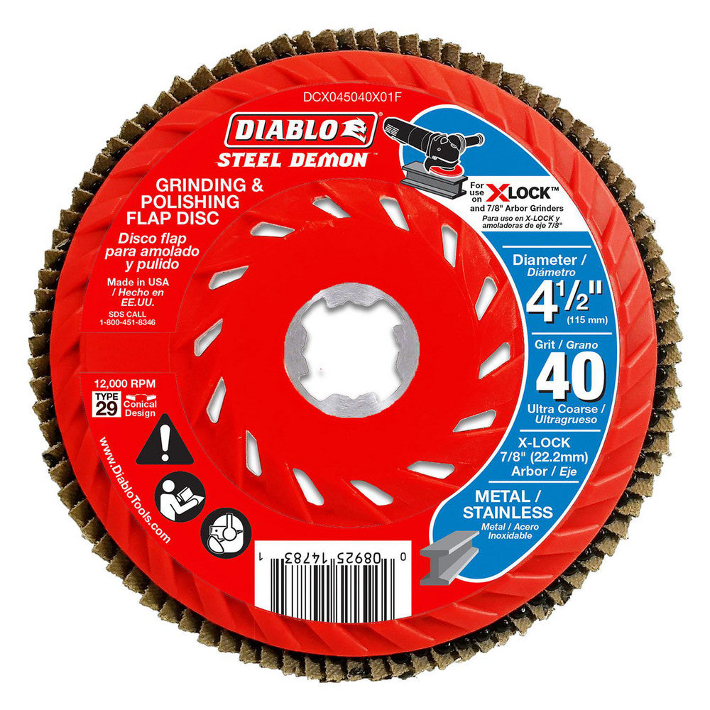 DIABLO DCX045040X01F Flap Disc  4-1/2" Dia, 7/8 X-Lock" Hole, 40 Grit, Zirconia Alumina, Type 29