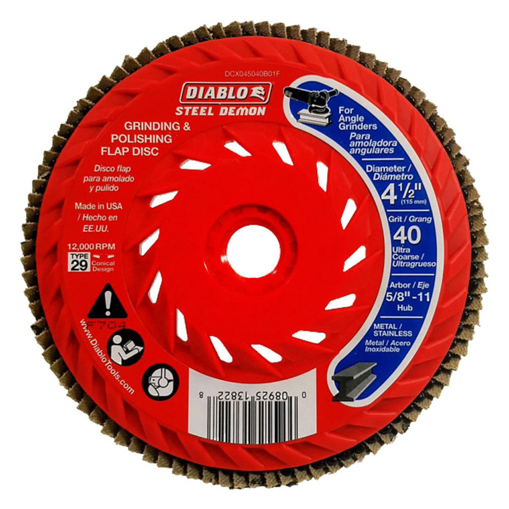 DIABLO DCX045040B01F Flap Disc  4-1/2" Dia, 40 Grit, Zirconia Alumina, Type 29