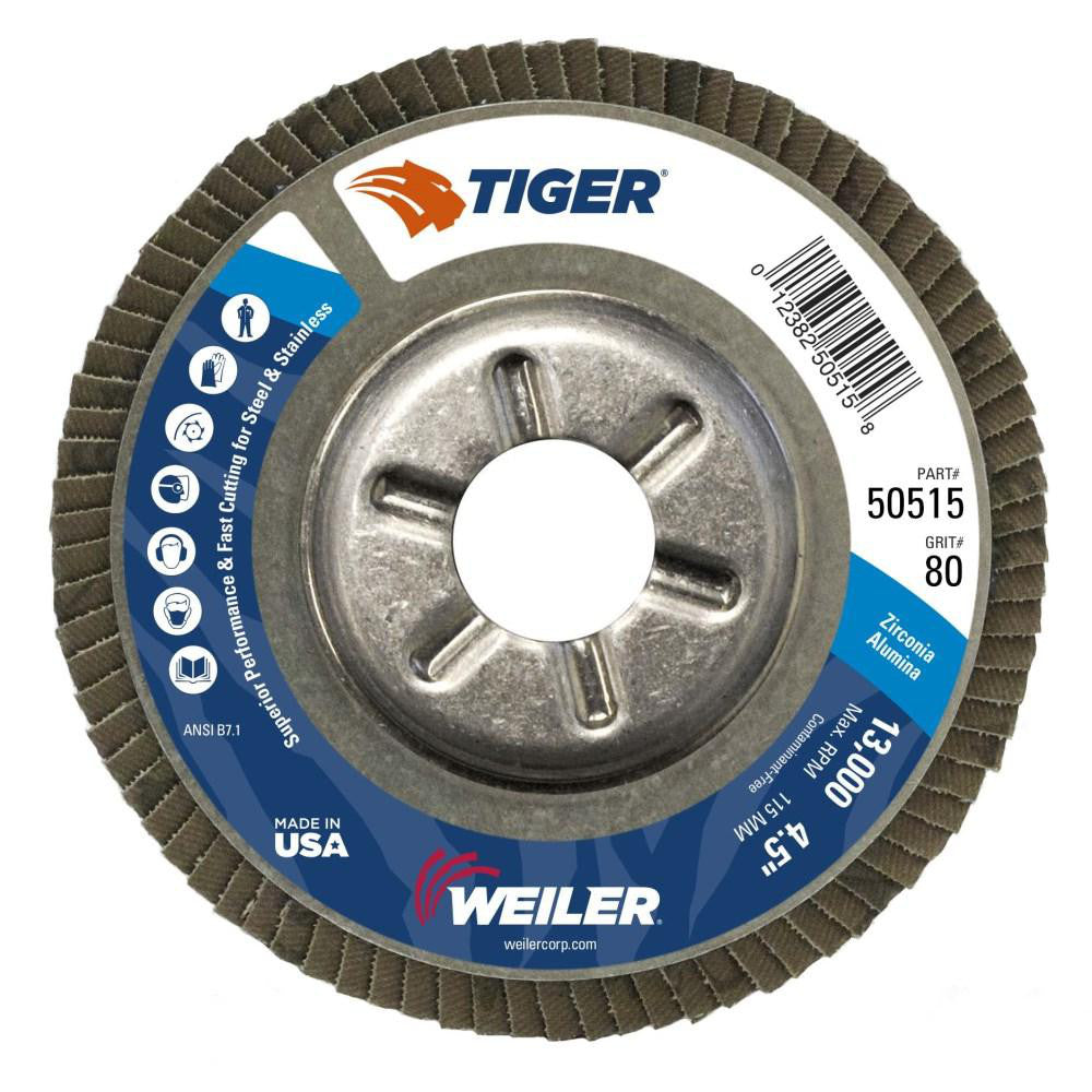 Weiler 50515 Flap Disc  4-1/2" Dia, 7/8" Hole, 80 Grit, Zirconia Alumina, Type 29