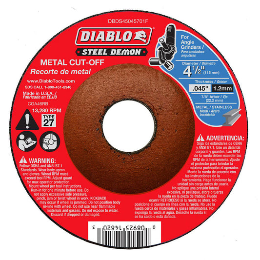 DIABLO DBDS45045701F Depressed-Center Wheel Type 27, 4-1/2" Dia, 0.0450" Thick, 7/8" Hole