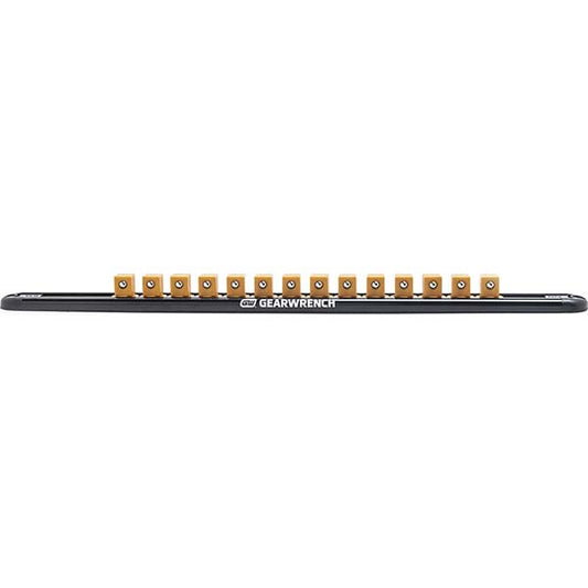 GEARWRENCH 83128 Socket Storage Type Clip Rail  Number Of Sockets Held 14  Overall Length 12in  Overall Width 1.125in  Overall Height 1in  Color Black