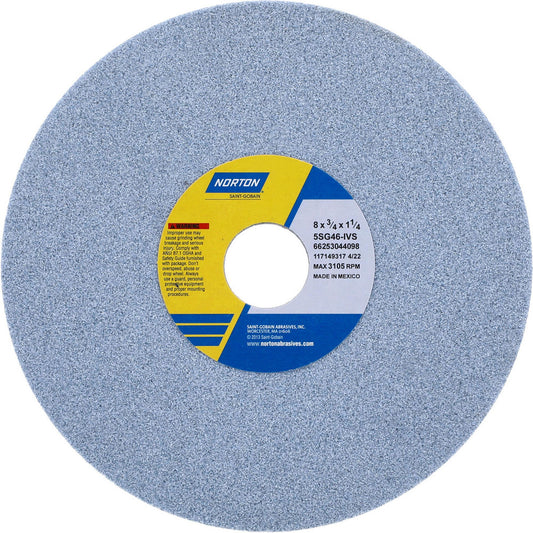 Norton 66253044098 Surface Grinding Wheel 8" Dia, 3/4" Thick, 1-1/4" Hole, 46 Grit, I Hardness