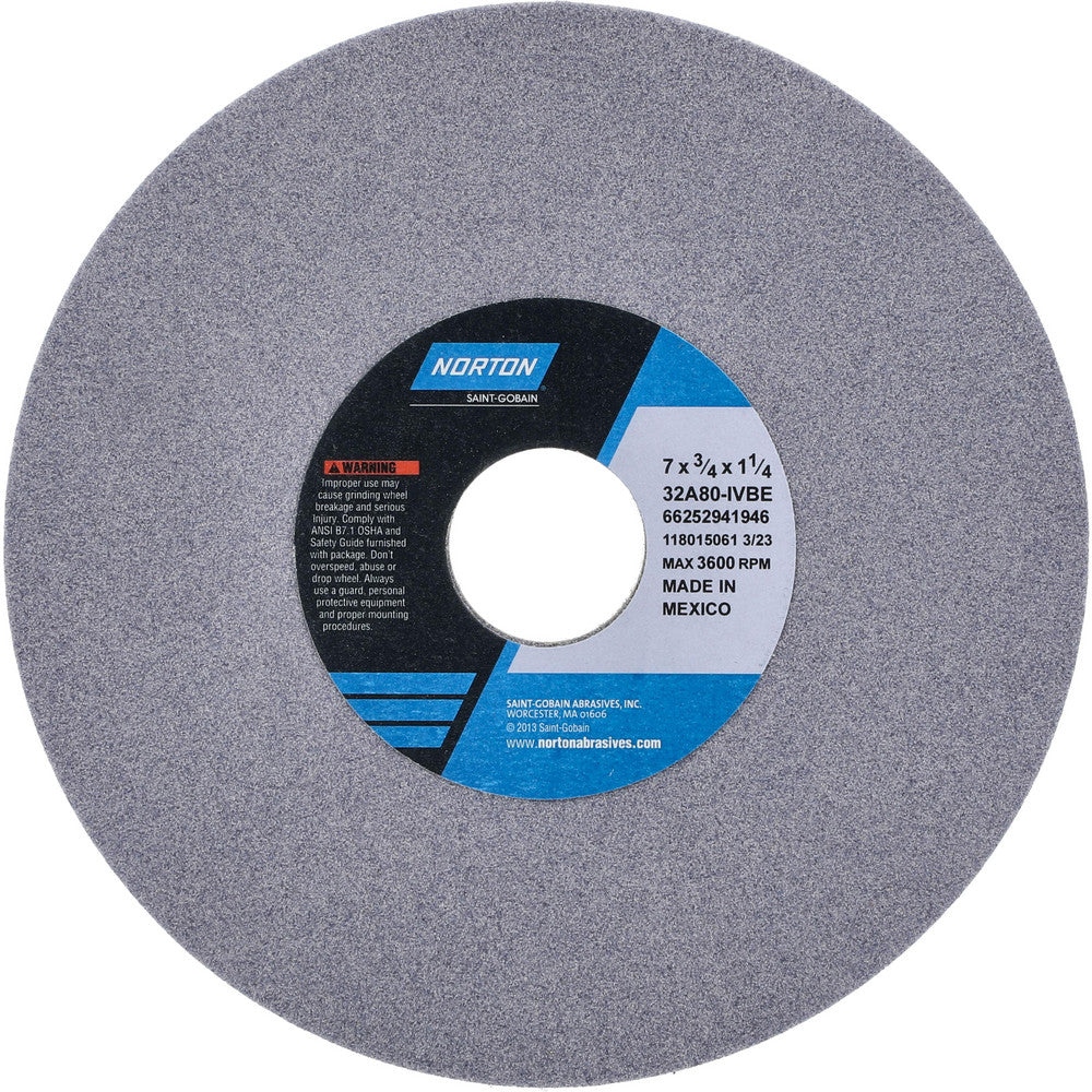 Norton 66252941946 Surface Grinding Wheel 7" Dia, 3/4" Thick, 1-1/4" Hole, 80 Grit, I Hardness