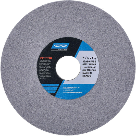 Norton 66252941946 Surface Grinding Wheel 7" Dia, 3/4" Thick, 1-1/4" Hole, 80 Grit, I Hardness