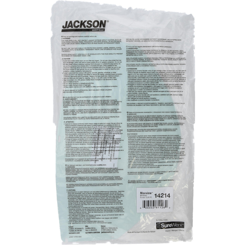 Jackson Safety 14214 Face Shield Windows & Screens Replacement Window, Clear, 9" High, 0.04" Thick