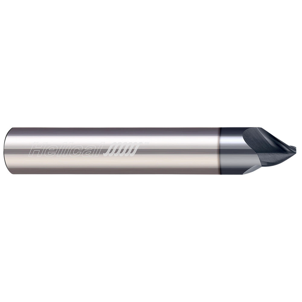 Helical Solutions 07001 Chamfer Mill 1/4" Dia, 1/4" Shank Dia, 60 deg, 3 Flute, Solid Carbide, Single End