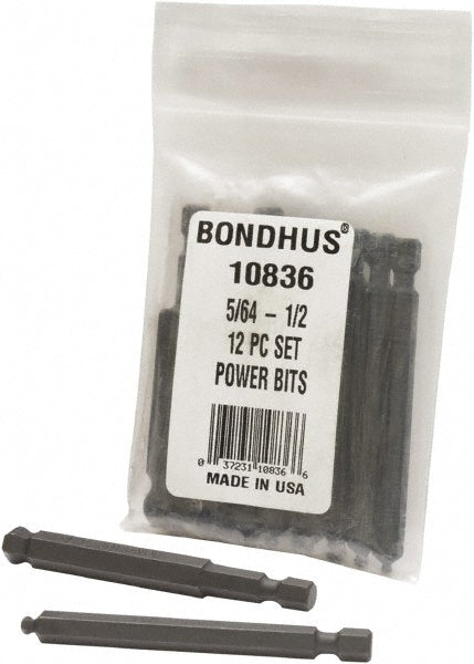Bondhus 10836 Hex Driver Sets MP 5/64-1/2" 12PC POWER BIT SET-BONDHUS