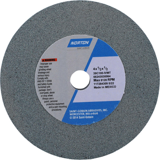 Norton 66243530064 Surface Grinding Wheel 4" Dia, 1/2" Thick, 1/2" Hole, 100 Grit, I Hardness