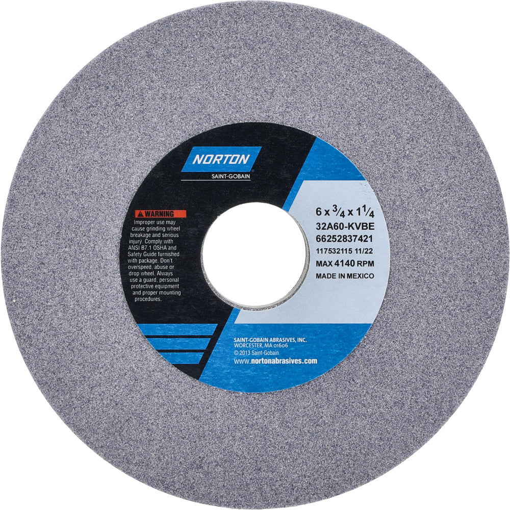 Norton 66252837421 Surface Grinding Wheel 6" Dia, 3/4" Thick, 1-1/4" Hole, 60 Grit, K Hardness