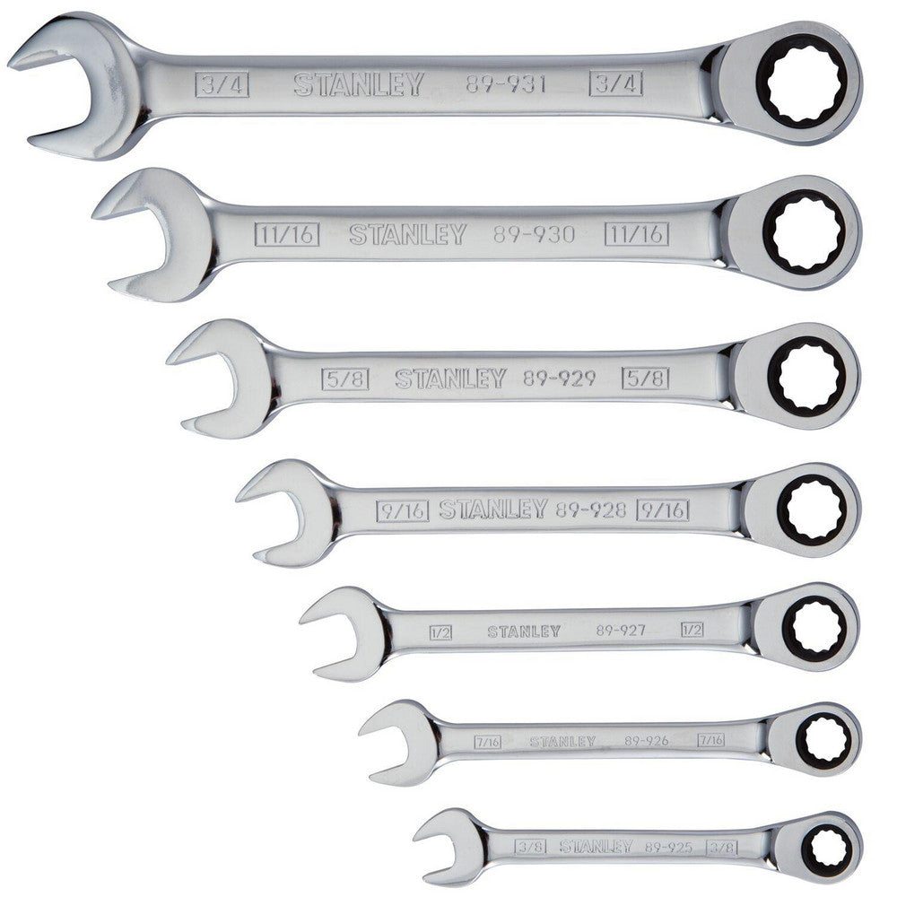 Stanley 94-542W Wrench Sets Set Type Combination Wrench Set  System Of Measurement Inch  Size Range 3/8 in - 3/4 in  Container Type None  Material Alloy Steel  Finish Coating Chrome
