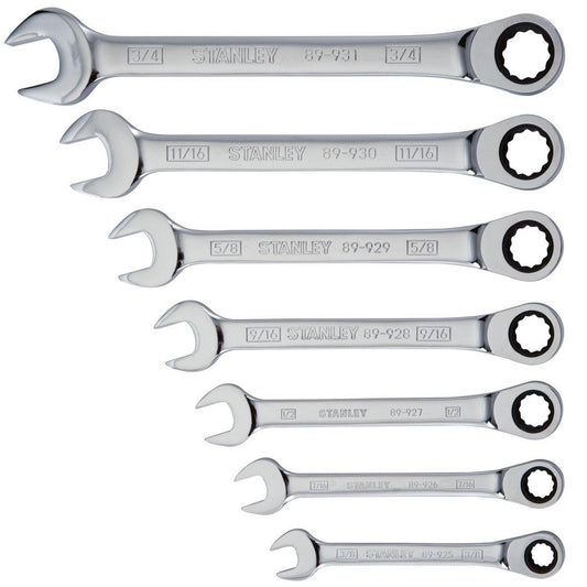 Stanley 94-542W Wrench Sets Set Type Combination Wrench Set  System Of Measurement Inch  Size Range 3/8 in - 3/4 in  Container Type None  Material Alloy Steel  Finish Coating Chrome