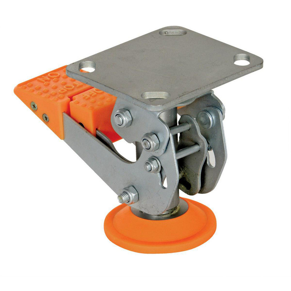Vestil FL-LKH-5 Floor Locks Wheel Diameter 5 in Retracted Height 5.438 in Extended Height 6.63 in Top Plate Size 3.94 x 4.5 in Bolt Hole Spacing 2-9/16 X 3-3/16 (Inside) in 3-3/16 X 3-11/16 (Outside) in Top Plate Thickness 0.19 in Minimum Height 5.63 in M