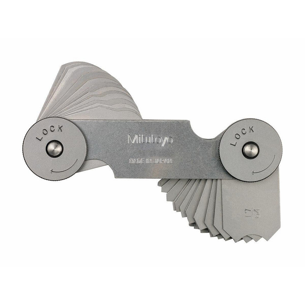 Mitutoyo 186-102 Radius Gage Set Stainless Steel, 17/64 to 1/2" Radius, 1/64" Graduation, 32 pc