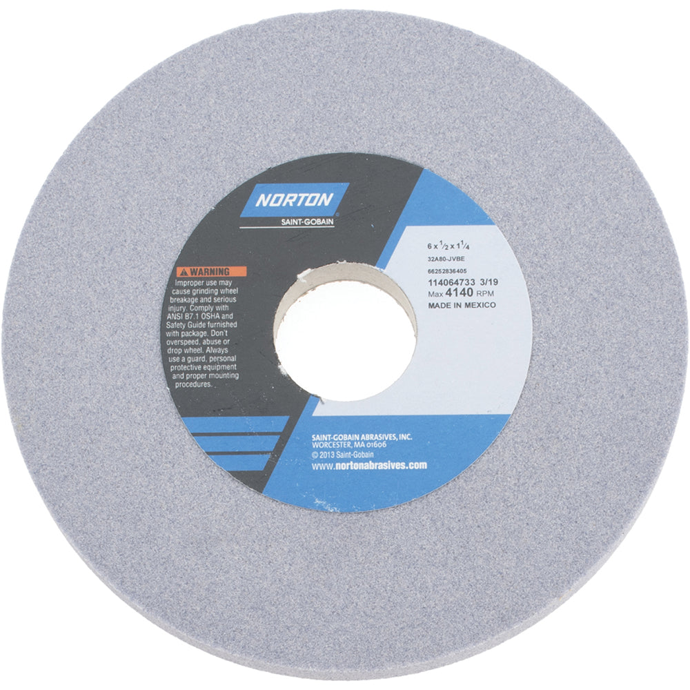 Norton 66252836405 Surface Grinding Wheel 6" Dia, 1/2" Thick, 1-1/4" Hole, 80 Grit, J Hardness