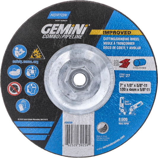 Norton 66252939259 Depressed Center Wheel Type 27, 7" Dia, Aluminum Oxide