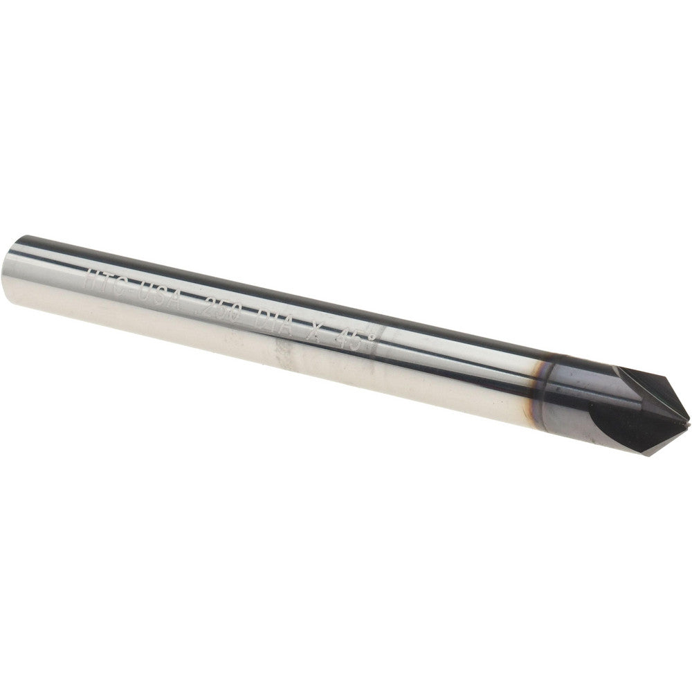 Harvey Tool 833145-C3 Chamfer Mill 1/4" Dia, 1/4" Shank Dia, 90 deg, 4 Flute, Solid Carbide, Single End